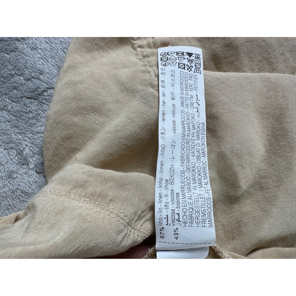 Zara Midi Skirt Women M Tan Beige Linen Blend Cottagecore Boho Button High Waist - Picture 7 of 7